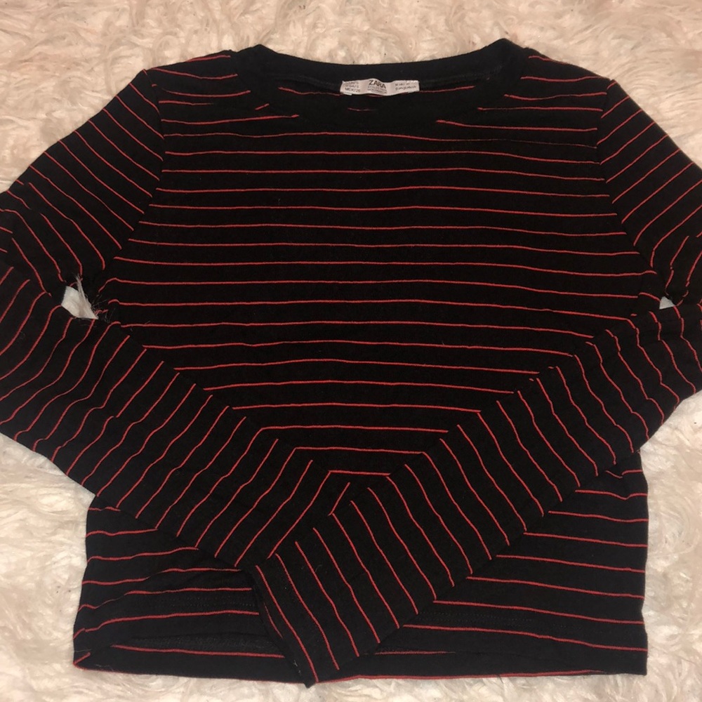 Red Black Striped Zara Long Sleeve Top